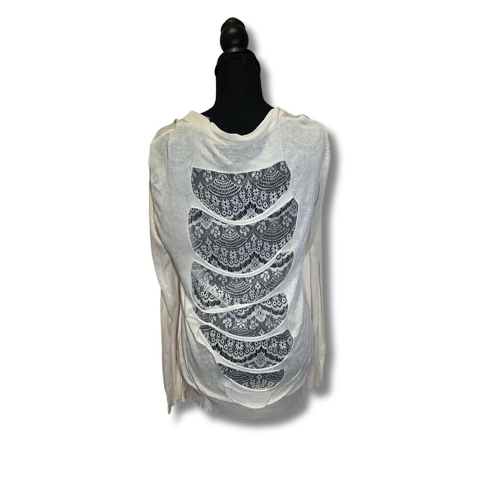 Cecico Women’s Cardigan Large White Lace Back Detail Twilight Core